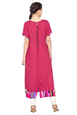 Red Embroidered Cotton Party Wear Kurti 4