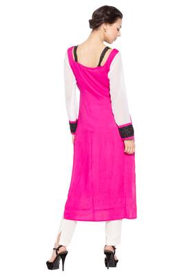 Pink Embroidered Cotton Party Wear Kurti 4