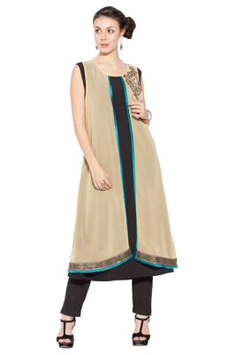 Beige Embroidered Georgette Party Wear Kurti 1