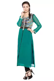 Green Printed Georgette Party Wear Kurti