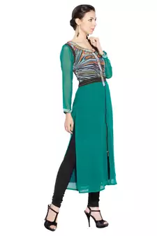 Green Printed Georgette Party Wear Kurti