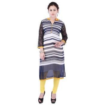 Women blue stripes_printed Straight Kurta 1