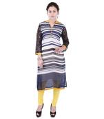 Women blue stripes_printed Straight Kurta