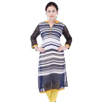 Women blue stripes_printed Straight Kurta 2