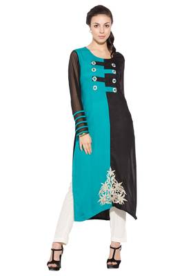 Blue Embroidered Cotton Party Wear Kurti 1