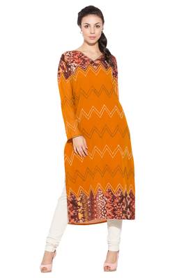 Orange Embroidered Georgette Party Wear Kurti 1
