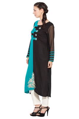 Blue Embroidered Cotton Party Wear Kurti 2