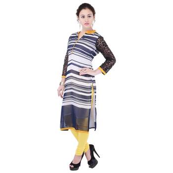 Women blue stripes_printed Straight Kurta 3