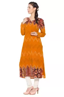 Orange Embroidered Georgette Party Wear Kurti