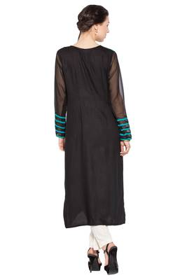 Blue Embroidered Cotton Party Wear Kurti 4