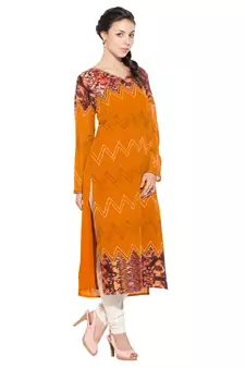 Orange Embroidered Georgette Party Wear Kurti