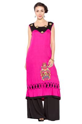 Pink Embroidered Cotton Party Wear Kurti 1