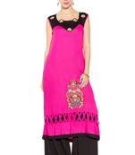 Pink Embroidered Cotton Party Wear Kurti