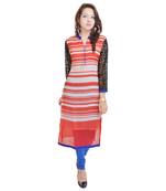 Women Red stripes_printed Straight Kurta