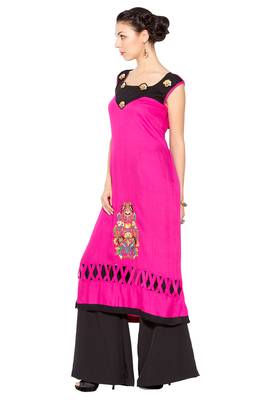 Pink Embroidered Cotton Party Wear Kurti 2