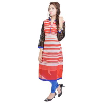 Women Red stripes_printed Straight Kurta 3