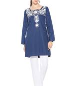 Dark Blue Embroidered Cotton Party Wear Kurti