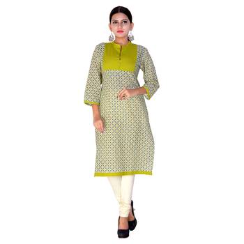 Women Green Printed Straight Kurta 1