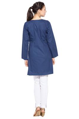 Dark Blue Embroidered Cotton Party Wear Kurti 4