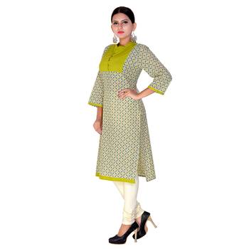 Women Green Printed Straight Kurta 2