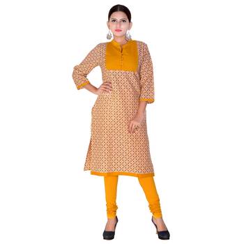 Women Mustard Printed Straight Kurta 1
