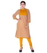 Women Mustard Printed Straight Kurta