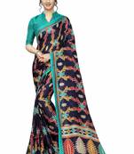 Blue printed cotton saree with blouse