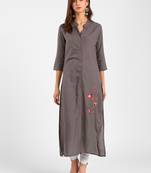 Women Grey Embroidered Straight Kurta