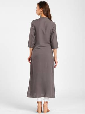 Women Grey Embroidered Straight Kurta 2
