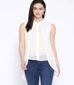 Ada Hand Embroidered White Georgette Lucknow Chikan Women Top - A100234