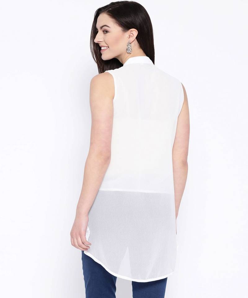 Ada Hand Embroidered White Georgette Lucknow Chikan Women Top - A100234