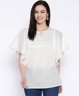 Hand Embroidered White Cotton Lucknowi Chikankari Indian Women Top 1