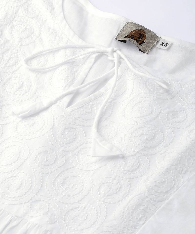 Hand Embroidered White Cotton Lucknowi Chikankari Indian Women Top