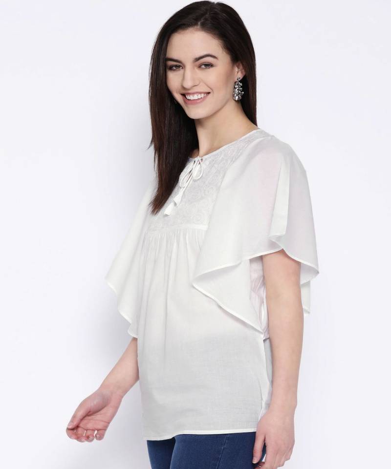 Hand Embroidered White Cotton Lucknowi Chikankari Indian Women Top