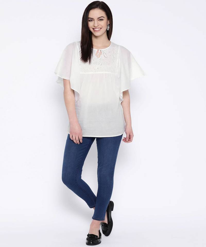 Hand Embroidered White Cotton Lucknowi Chikankari Indian Women Top