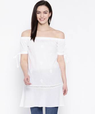 Hand Embroidered White Cotton Lucknow Chikankari Women Short Top 1