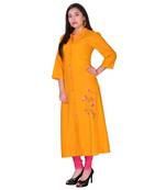 Women Yellow Embroidered Frontslit Kurta