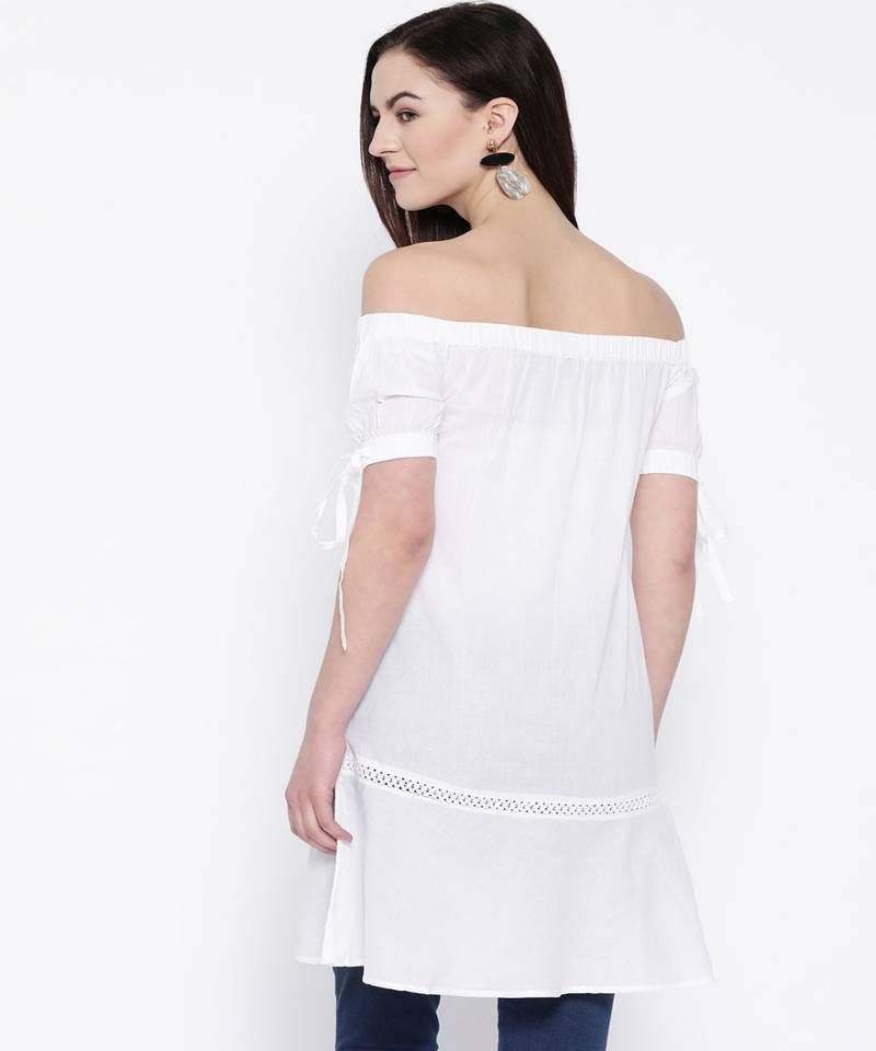 Hand Embroidered White Cotton Lucknow Chikankari Women Short Top