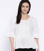 Ada Hand Embroidered White Cotton Lucknow Chikan Women Top - A100149
