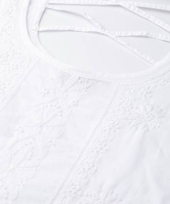Ada Hand Embroidered White Cotton Lucknow Chikan Women Top - A100149 2