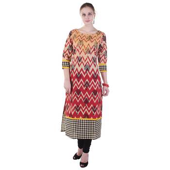 Women Red Printed Straight Kurta 1