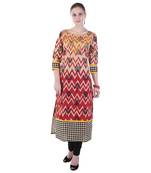 Women Red Printed Straight Kurta