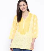 Hand Embroidered Yellow Cotton Lucknow Chikan Top