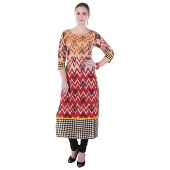 Women Red Printed Straight Kurta 2