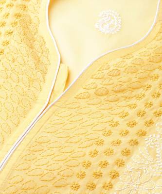 Hand Embroidered Yellow Cotton Lucknow Chikan Top 2