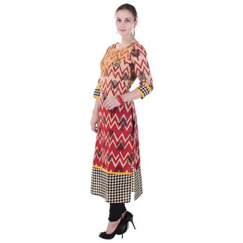 Women Red Printed Straight Kurta 3