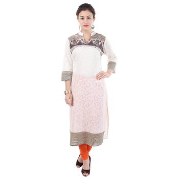Women White Printed Straight Kurta 1