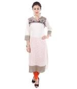 Women White Printed Straight Kurta