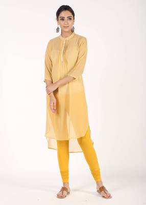 Women Beige Solid High Low Kurta 1