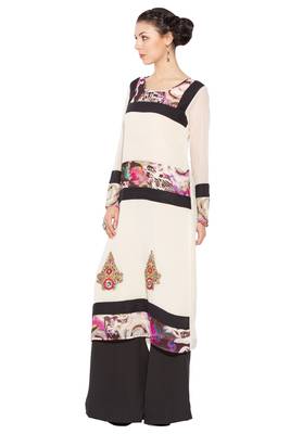 White Printed Georgette Party Wear Kurti 5